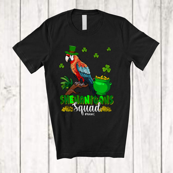 MacnyStore - Personalized Custom Name Shenanigans Squad; Amusing St. Patrick's Day Parrot Bird; Family T-Shirt