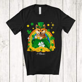MacnyStore - Personalized Custom Name Shiba Inu Leprechaun In Pot Of Gold; Lovely St. Patrick's Day Rainbow T-Shirt