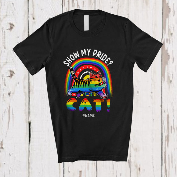 MacnyStore - Personalized Custom Name Show My Pride Cat; Adorable LGBTQ Pride Gay Rainbow T-Shirt