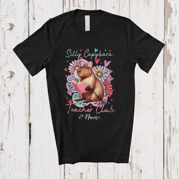 MacnyStore - Personalized Custom Name Silly Capybara Teacher Club; Amazing Back To School Flowers Teacher T-Shirt