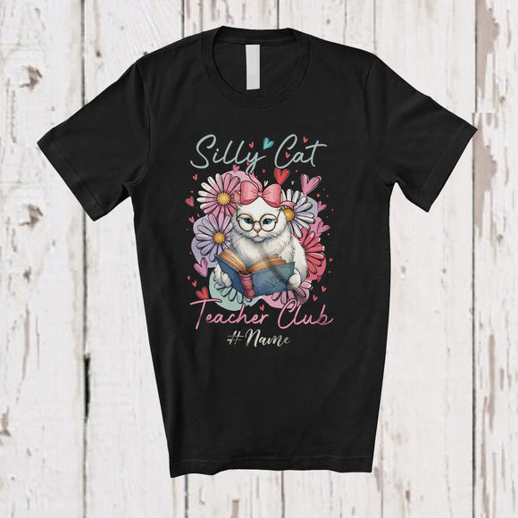 MacnyStore - Personalized Custom Name Silly Cat Teacher Club; Amazing Back To School Flowers Teacher T-Shirt