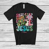 MacnyStore - Personalized Custom Name Silly Rabbit Easter Is For Jesus; Joyful Easter Cross Bunny Egg Hunt T-Shirt