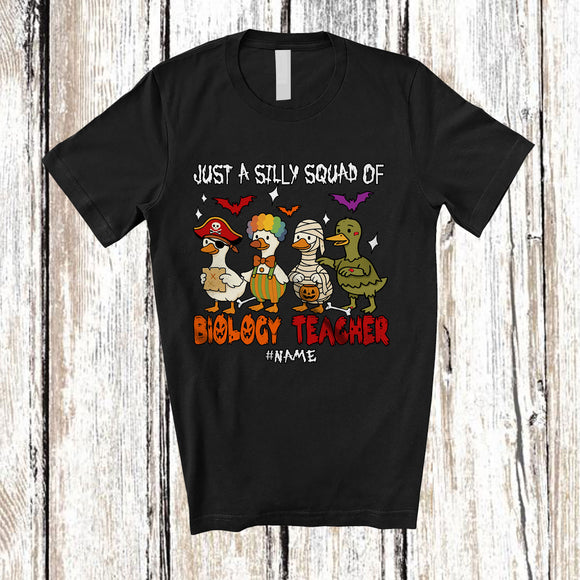 MacnyStore - Personalized Custom Name Silly Squad Of Biology Teacher; Humorous Halloween Goose Farmer T-Shirt