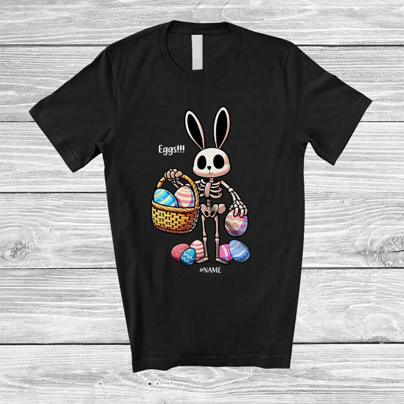 MacnyStore - Personalized Custom Name Skeleton Bunny With Easter Eggs Basket; Humorous Easter Eggs Hunt T-Shirt
