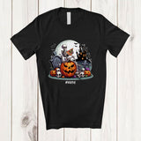 MacnyStore - Personalized Custom Name Skeleton Eating Pizza Sitting On Pumpkin; Creepy Halloween Food T-Shirt