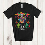 MacnyStore - Personalized Custom Name Skeleton Playing Guitar; Humorous Cinco De Mayo Mexican Skeleton T-Shirt