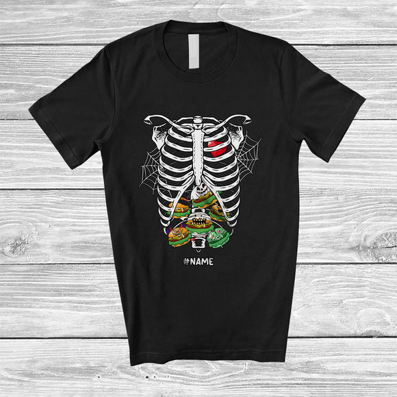 MacnyStore - Personalized Custom Name Skeleton Rib Cage With Cheeseburger Inside; Joyful Halloween X-Ray Food T-Shirt