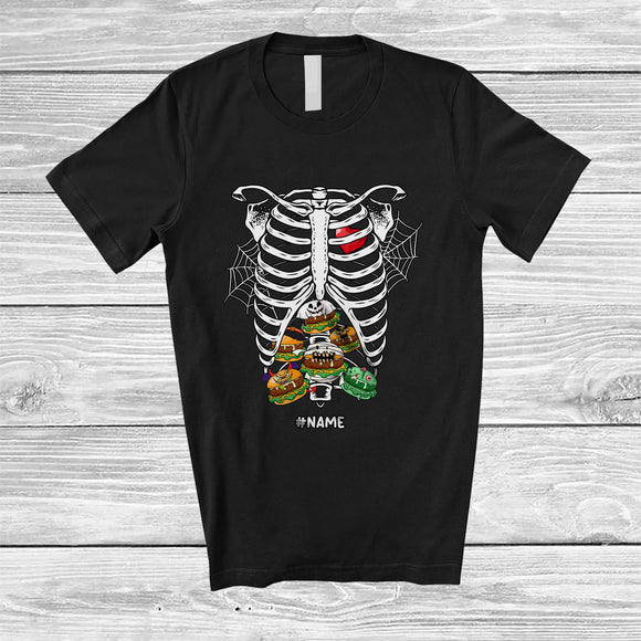 MacnyStore - Personalized Custom Name Skeleton Rib Cage With Hamburger Inside; Joyful Halloween X-Ray Food T-Shirt