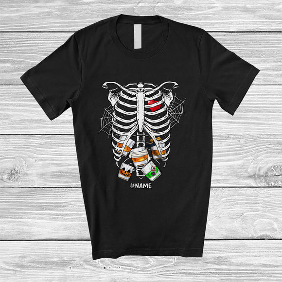MacnyStore - Personalized Custom Name Skeleton Rib Cage With Rum Inside; Joyful Halloween X-Ray Drinking T-Shirt