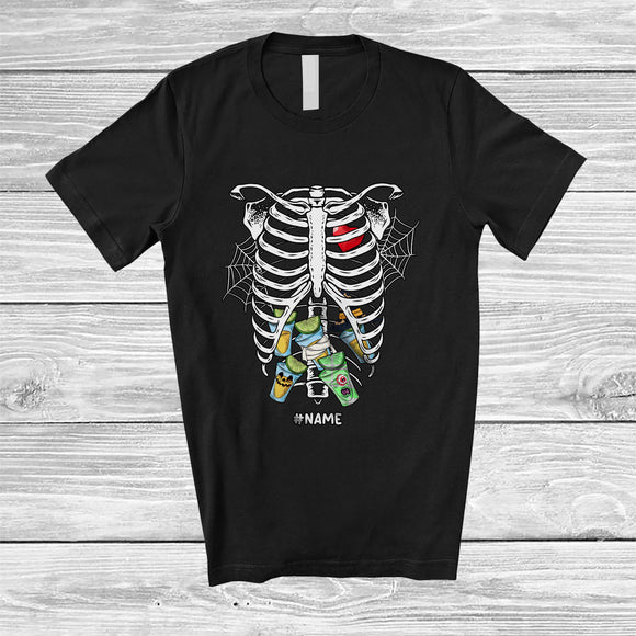 MacnyStore - Personalized Custom Name Skeleton Rib Cage With Tequila Inside; Joyful Halloween X-Ray Drinking T-Shirt