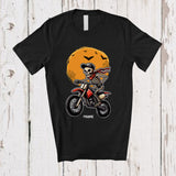 MacnyStore - Personalized Custom Name Skeleton Riding Dirt Bike; Humorous Halloween Moon Candy Pumpkin T-Shirt