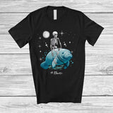 MacnyStore - Personalized Custom Name Skeleton Riding Manatee; Humorous Halloween Skeleton Skull Animal T-Shirt