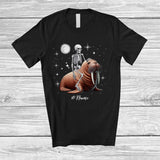 MacnyStore - Personalized Custom Name Skeleton Riding Walrus; Humorous Halloween Skeleton Skull Animal T-Shirt