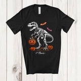 MacnyStore - Personalized Custom Name Skeleton T-Rex; Creepy Halloween Pumpkin Candy; Boys Family T-Shirt