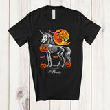 MacnyStore - Personalized Custom Name Skeleton Unicorn; Creepy Halloween Moon Pumpkin Candy; Girls Family T-Shirt