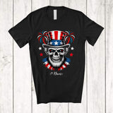 MacnyStore - Personalized Custom Name Skull American Flag Hat; Awesome 4th Of July US Flag Patriotic T-Shirt