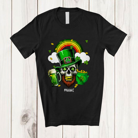 MacnyStore - Personalized Custom Name Skull Leprechaun With Rainbow; Amazing St. Patrick's Day Shamrocks T-Shirt