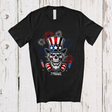 MacnyStore - Personalized Custom Name Skull Man Uncle Sam; Joyful 4th Of July US Flag Fireworks; Patriotic T-Shirt