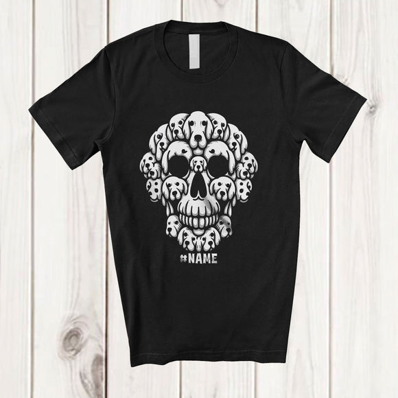 MacnyStore - Personalized Custom Name Skull Shape Golden Retriever Owner; Scary Halloween Animal Family T-Shirt