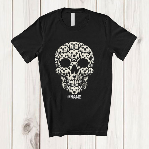 MacnyStore - Personalized Custom Name Skull Shape Labrador Retriever Owner; Scary Halloween Animal Family T-Shirt