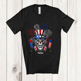 MacnyStore - Personalized Custom Name Skull With Fireworks; Amazing 4th Of July Family Patriotic T-Shirt