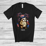 MacnyStore - Personalized Custom Name Sloth Ice Cream; Joyful 4th Of July American Flag; Patriotic T-Shirt