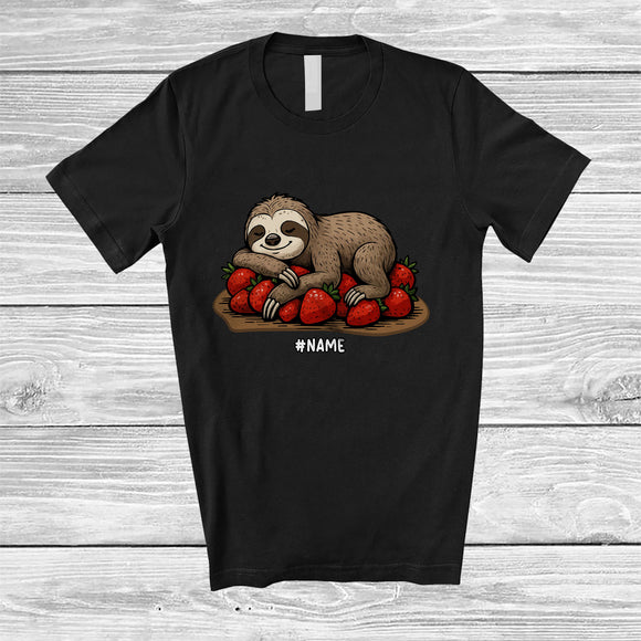 MacnyStore - Personalized Custom Name Sloth on Strawberries; Adorable Sloth Vegan Fruit Lover T-Shirt