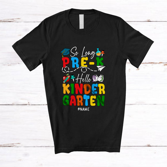 MacnyStore - Personalized Custom Name So Long Pre-K Hello Kindergarten; Lovely First Day Of School Teacher T-Shirt