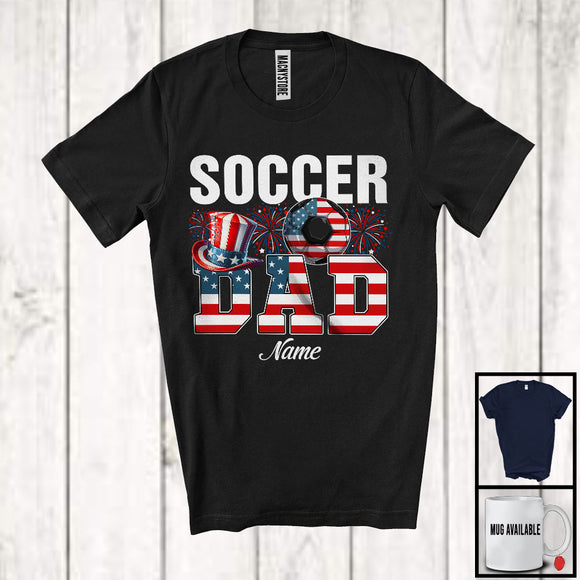 MacnyStore - Personalized Custom Name Soccer Dad, Proud 4th Of July USA Flag Sport, Patriotic Family T-Shirt