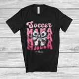 MacnyStore - Personalized Custom Name Soccer Mama; Lovely Mother's Day Coquette Bow Tie; Player Family T-Shirt