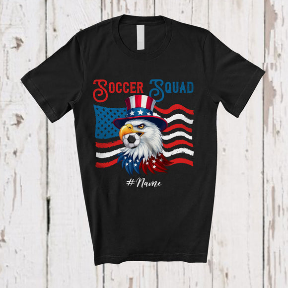 MacnyStore - Personalized Custom Name Soccer Squad; Joyful 4th Of July Eagle Soccer Player; Patriotic T-Shirt