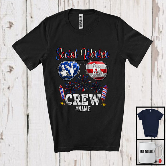 MacnyStore - Personalized Custom Name Social Worker Crew, Joyful 4th Of July Sunglasses, Careers Patriotic T-Shirt