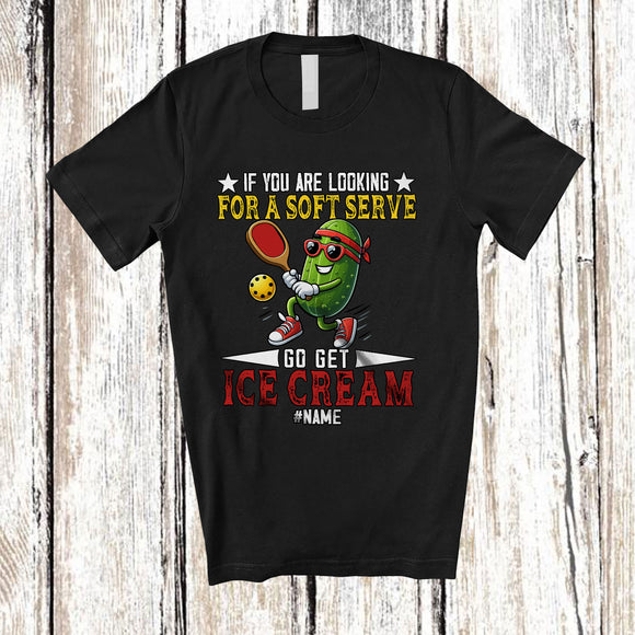MacnyStore - Personalized Custom Name Soft Serve Get Ice Cream; Humorous Pickle Sport Pickleballs Player T-Shirt