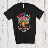 MacnyStore - Personalized Custom Name Softball Girl; Colorful Plaid Hearts Softball Collection; Women Family T-Shirt