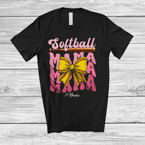 MacnyStore - Personalized Custom Name Softball Mama; Lovely Mother's Day Coquette Bow Tie; Player Family T-Shirt