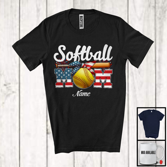 MacnyStore - Personalized Custom Name Softball Mom, Proud 4th Of July USA Flag Headband, Patriotic Family T-Shirt