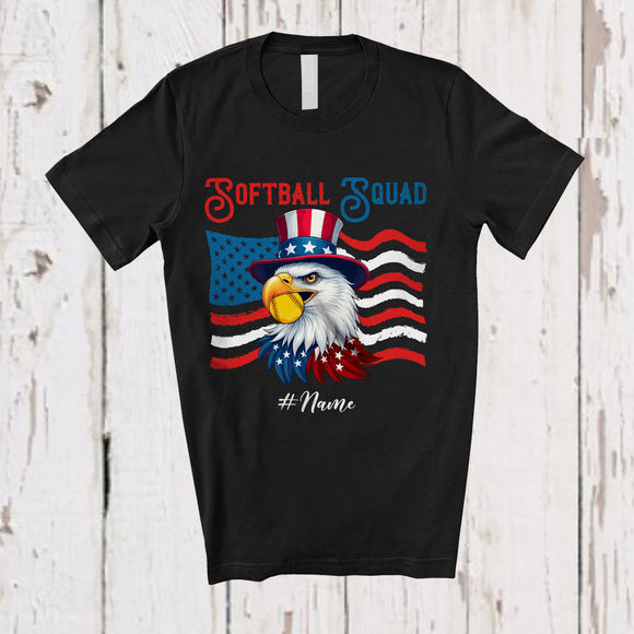 MacnyStore - Personalized Custom Name Softball Squad; Joyful 4th Of July Eagle Softball Player; Patriotic T-Shirt