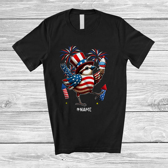 MacnyStore - Personalized Custom Name Sparrow Ice Cream; Joyful 4th Of July American Flag; Patriotic T-Shirt