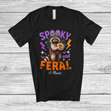 MacnyStore - Personalized Custom Name Spooky And Feral; Lovely Halloween Raccoon Raccoon Eating Donut T-Shirt