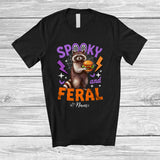 MacnyStore - Personalized Custom Name Spooky And Feral; Lovely Halloween Raccoon Raccoon Eating Hamburger T-Shirt