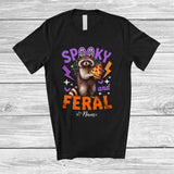 MacnyStore - Personalized Custom Name Spooky And Feral; Lovely Halloween Raccoon Raccoon Eating Pizze T-Shirt