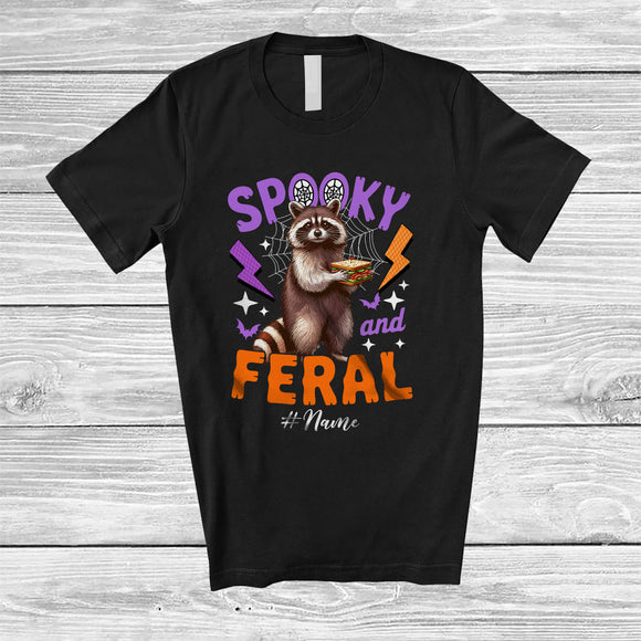 MacnyStore - Personalized Custom Name Spooky And Feral; Lovely Halloween Raccoon Raccoon Eating Sandwich T-Shirt