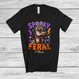 MacnyStore - Personalized Custom Name Spooky And Feral; Lovely Halloween Raccoon Raccoon Eating Sandwich T-Shirt