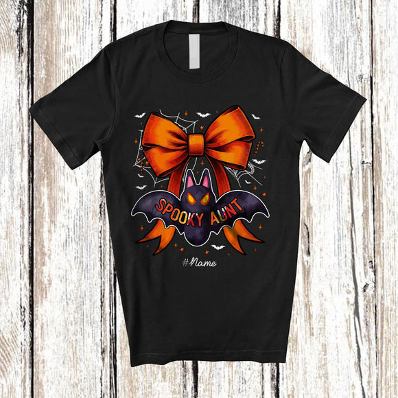MacnyStore - Personalized Custom Name Spooky Aunt; Creepy Halloween Bat Bow Tie; Women Family Group T-Shirt