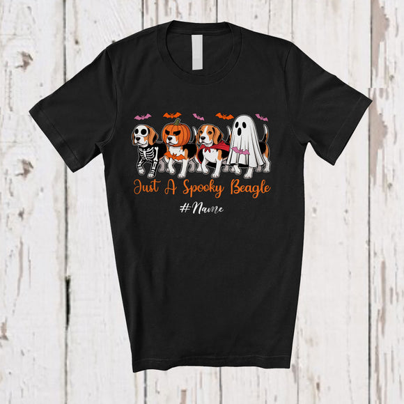 MacnyStore - Personalized Custom Name Spooky Beagle; Horror Halloween Boo Pumpkin Skeleton Cosplay T-Shirt
