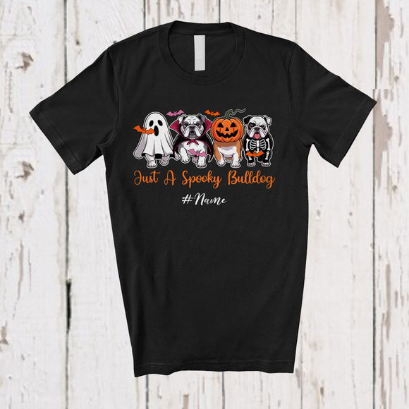MacnyStore - Personalized Custom Name Spooky Bulldog; Horror Halloween Boo Pumpkin Skeleton Cosplay T-Shirt