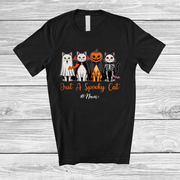 MacnyStore - Personalized Custom Name Spooky Cat; Lovely Halloween Four Cat Boo Pumpkin; Family T-Shirt