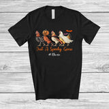 MacnyStore - Personalized Custom Name Spooky Chicken; Lovely Halloween Four Chicken Boo Pumpkin; Farmer T-Shirt