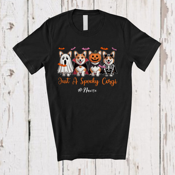 MacnyStore - Personalized Custom Name Spooky Corgi; Horror Halloween Boo Pumpkin Skeleton Cosplay T-Shirt