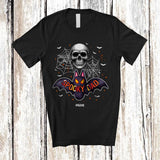 MacnyStore - Personalized Custom Name Spooky Dad; Creepy Halloween Bat Skull; Men Family Group T-Shirt